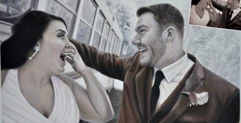 Just Married Painted In Oil Photograph to Painting
