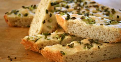 focaccia cut with green onions