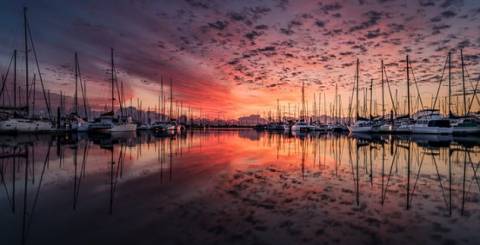 Landscape Yacht Sunrise Clouds