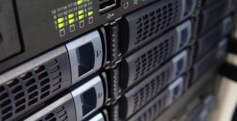 Closeup photo of a set of servers